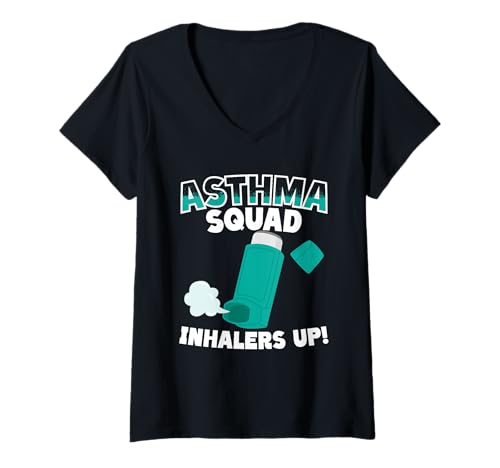 Damen Asthma Squad Inhalers Up Asthmatiker T-Shirt mit V-Ausschnitt Damen Asthma Squad Inhalers Up Asthmatiker T-Shirt mit V-Ausschnitt von Asthma Asthma Awareness Tag