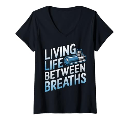 Damen Asthma Awareness Wheezing Asthmatic Inhalator Asthma Warrior T-Shirt mit V-Ausschnitt Damen Asthma Awareness Wheezing Asthmatic Inhalator Asthma Warrior T-Shirt mit V-Ausschnitt von Asthma Awareness Asthmatic Inhaler