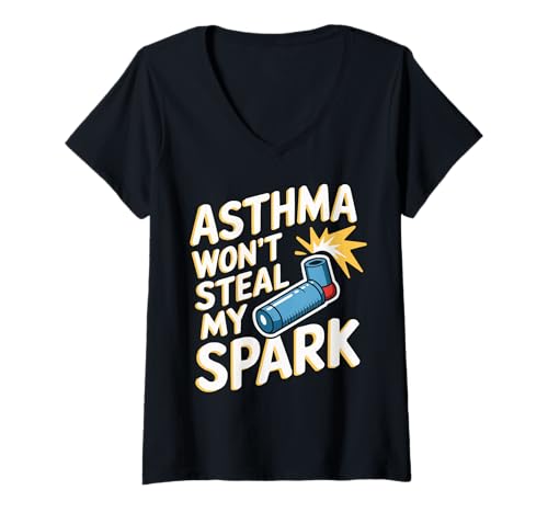 Damen Asthma Awareness Wheezing Asthmatic Inhalator Asthma Warrior T-Shirt mit V-Ausschnitt Damen Asthma Awareness Wheezing Asthmatic Inhalator Asthma Warrior T-Shirt mit V-Ausschnitt von Asthma Awareness Asthmatic Inhaler