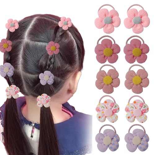 10 Stück Blumen Haargummis für Babys – Süße Haarbänder mit Blume in 5 Farben für Mädchen, Haargummis Haarschmuck Mädchen, Haarsträhnen Kinder von AstraGlam