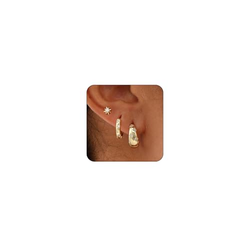 3 Paar 18K vergoldete Creolen Ohrringe für Damen – Feines Huggie Hoop und Stecker Ohrring Set, Ohrringe Set für mehrere Ohrlöcher, Ohrringe Gold, Piercing Ohr von AstraGlam