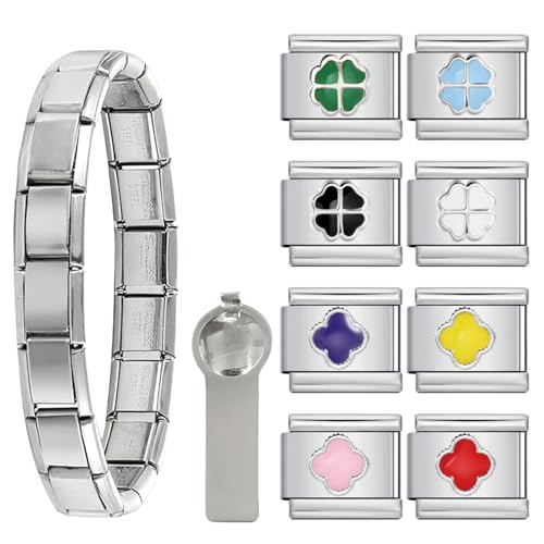 AstraGlam 10 Piece Charm-Armband für Damen & Herren – Edelstahl Stretch-Armband mit 8 individuellen Anhängern – Personalisierbarer Schmuck für viele Anlässe von AstraGlam