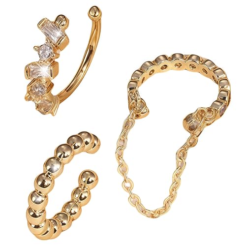 AstraGlam 14K Gold Ear Cuff Set für Damen, Non Piercing Fake Helix Ohrringe, Verstellbare Ear Cuffs Gold, Fake Piercing Ear Cuffs, Conch Piercing Stil, Elegantes Ohrklemme Set von AstraGlam