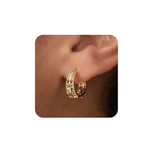 AstraGlam 14K Vergoldete Ohrringe Gold Damen – Elegante Creolen Mit Filigranem Durchbrochenem Design, Wasserfeste Gold Ohrringe Schmuck Für Jeden Anlass von AstraGlam