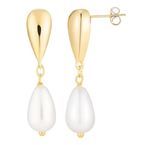 AstraGlam 14K Vergoldete Perlenohrringe – Tropfenförmige Ohrringe Hängend mit Perlenanhänger – Elegante Ohrringe Gold Hängend für Damen und Hochzeit von AstraGlam