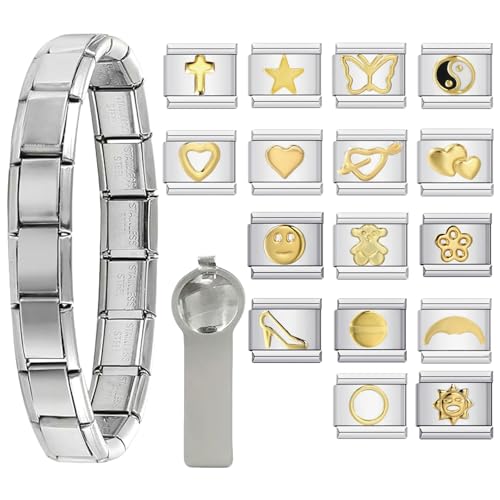 AstraGlam 18 Piece Charm-Armband für Damen & Herren – Edelstahl Stretch-Armband mit 8 individuellen Anhängern – Personalisierbarer Schmuck, jeden Anlass von AstraGlam