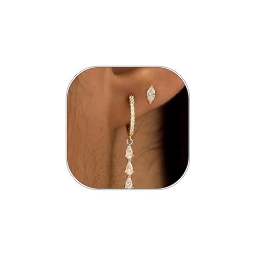 AstraGlam 2 Paar Ohrringe Gold Hängend 14K Gold Tropfen Anhänger Ohrstecker Set Für Damen Elegant Leicht Hypoallergen Schmuck Für Mehrfach Piercings AstraGlam 2 Paar Ohrringe Gold Hängend 14K Gold Tropfen Anhänger Ohrstecker Set Für Damen Elegant Leicht Hypoallergen Schmuck Für Mehrfach Piercings von AstraGlam