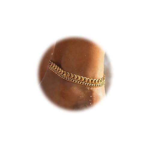 AstraGlam 2 Stück Fußkettchen Für Damen, 14K Vergoldete Layered Cuban Link Fußkette, Wasserfestes Fußkettchen Set, Goldschmuck Frauen Fußschmuck Gold Fußkettchen Geschenk von AstraGlam