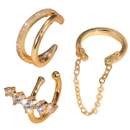 AstraGlam 3er Set Damen Ohrklammern 14K Gold – Nicht durchbohrte Fake Ohrringe mit Helix-, Conch- und Knorpel-Design, stylische Gold-Ohrklammern für undurchbohrte Ohren von AstraGlam