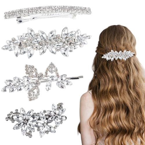 AstraGlam 4PCS Haarschmuck Hochzeit Set Silber Glänzende Haarklammern Mit Strass Für Damen Braut Haarschmuck Haarspangen Hochzeit Party Alltag von AstraGlam