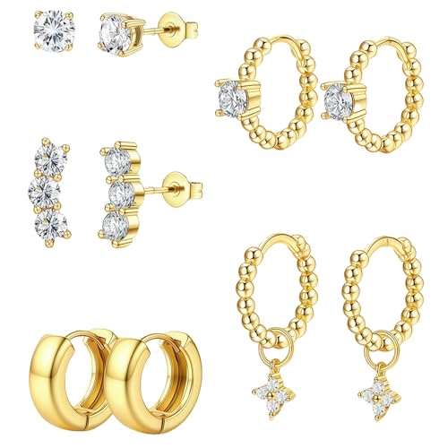 AstraGlam 5 Pairs 14K Gold Plated Ohrstecker Gold Ohringe Set For Women Hypoallergenic Soft Cartilage Earrings Stackable Trendy Lightweight Earrings For Multiple Piercings von AstraGlam