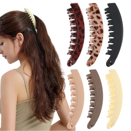 AstraGlam 6 Stück Banana Clip für Damen – Rutschfeste Haarspangen mit Doppelkamm, Haarklammern für dickes, feines, lockiges oder glattes Haar, geeignet für lange und kurze Frisuren von AstraGlam