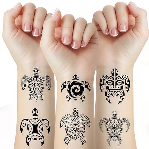 AstraGlam 8 Stück Temporäre Tattoos Schwarz Tribal Maori Sea Animal Tattoo Temporäre Tattoos Wasserdicht Körpersticker Männer Frauen Party Dekorationen Fake Tattoo von AstraGlam
