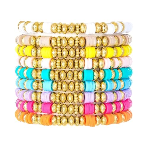 AstraGlam 9PCS Boho Freundschaftsarmband Set, Bunte Stapelbare Armbänder für Damen,Tonperlen Armband, Elastisches Preppy Armband, Perfekt für Partys und Festivals von AstraGlam