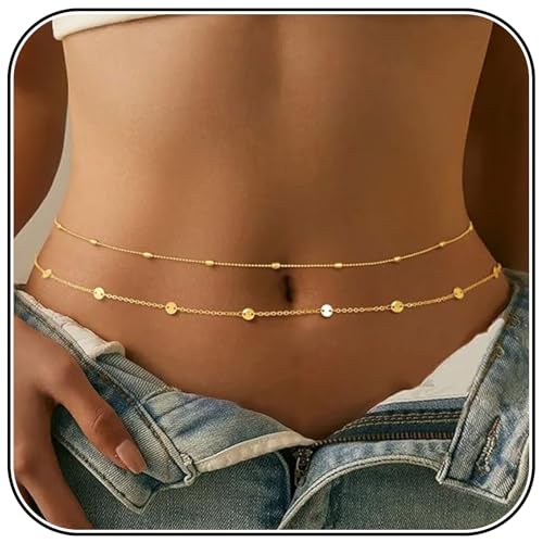AstraGlam Bauchketten Für Damen In 18K Gold, Verstellbare Taillenkette Mit Einzigartigem Doppelketten Design, Trendiger Körperschmuck Für Jeden Anlass von AstraGlam