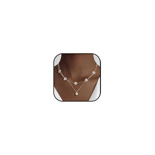 AstraGlam Goldene Kette Damen Mit 14K Vergoldetem Daisy Pearl Design, 2er Set Halskette Damen Gold, Mit Großem Perlenanhänger Und Vergoldeter Daisy Kette, Kette Set Schmuck In Geschenkbox von AstraGlam