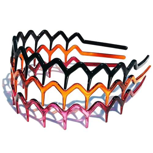 AstraGlam Haarreifen Damen Im Zickzack Design, Drei Farben Set: Schwarz, Braun, Hellrot, Vielseitiger Haarreif Mit Shark Teeth Für Jede Gelegenheit von AstraGlam