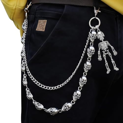 AstraGlam Hosen Kette Geldbörsenkette – Halloween Deko Herren Wallet Chain mit Totenkopf Design, Punk Y2K Hosen Kette, Schwere Totenkopf Gürtelkette, Goth Accessoires Gothic Kleidung Herren von AstraGlam