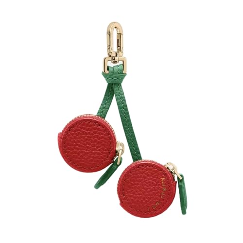 Kirschen Design Münzbeutel Anhänger, Rot und Grün, 6 Zoll Länge, Handgefertigte Mini Reißverschluss Täschchen Schlüsselanhänger, Kleiner Münzbeutel, Süßer Schlüsselanhänger von AstraGlam