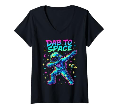 Damen Dab to Space Astronauten Tanz Party T-Shirt mit V-Ausschnitt von Astro-Dab Universum Abenteuer Spaß