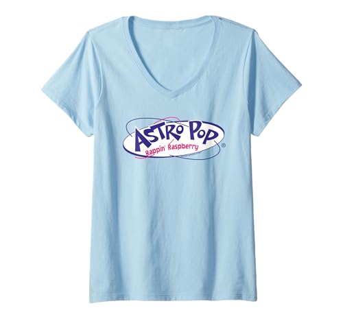 Damen Astro Pop Rappin' Raspberry Retro-Logo in Bonbonweiß T-Shirt mit V-Ausschnitt von Astro Pop