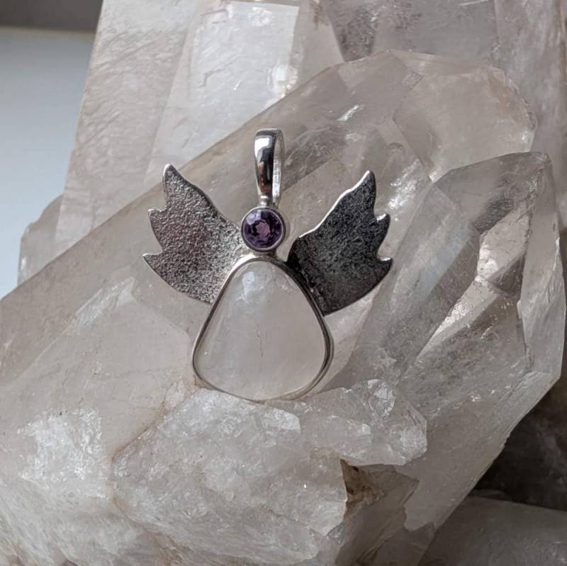 Amethyst Petalit Engel Anhänger Mit Silber, Schutzengel Amethyst Petalit Engel Anhänger Mit Silber, Schutzengel von Astrokreativ
