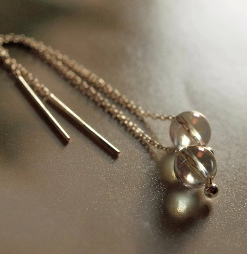 Ohrfädler Mit Angel Aura Kugeln, Silber Einfädel Ohrkettchen, Fädelohrringe von Astrokreativ