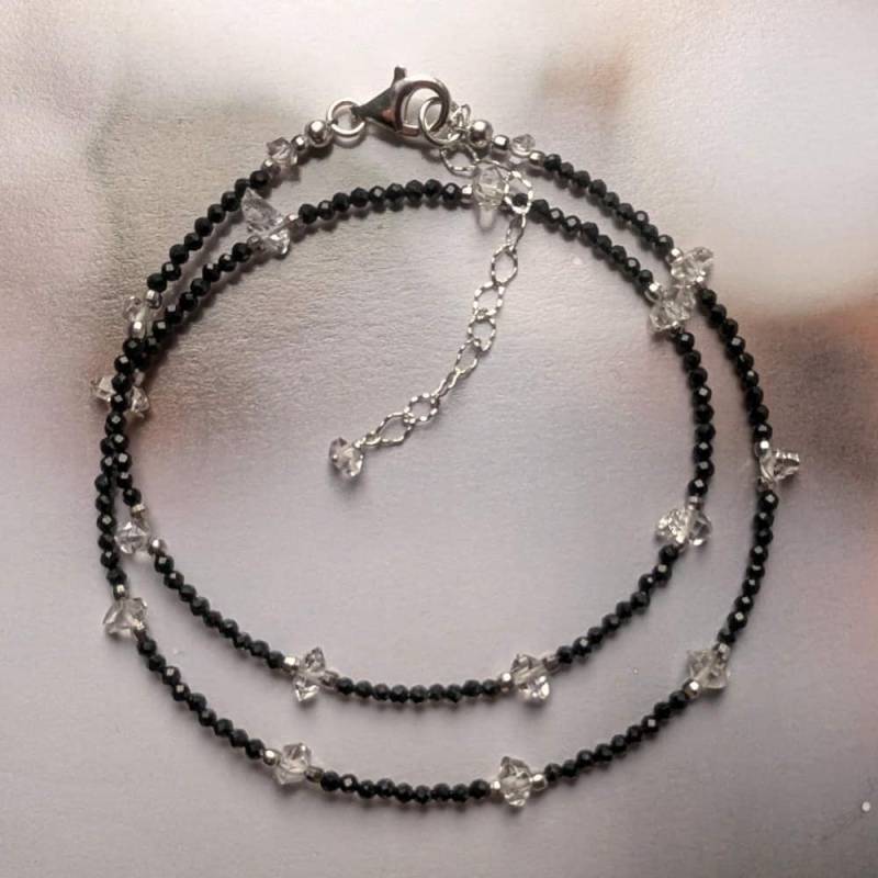 Schörl, Schwarze Turmalin Kette Mit Herkimer Diamanten Kristalle Und Silber von Astrokreativ