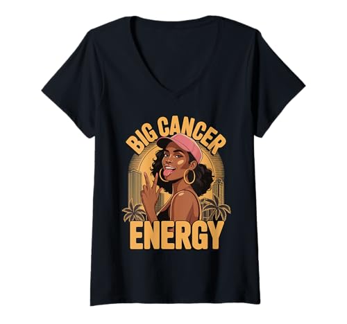 Damen Big Cancer Energy T-Shirt mit V-Ausschnitt von Astrologie Krebs Horoskop Wasserzeichen