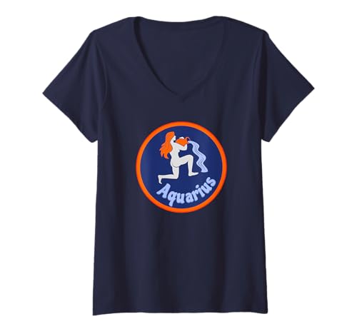 Damen Aquarius Groovy Sternzeichen Wasserträger T-Shirt mit V-Ausschnitt Damen Aquarius Groovy Sternzeichen Wasserträger T-Shirt mit V-Ausschnitt von Astrology Stuff