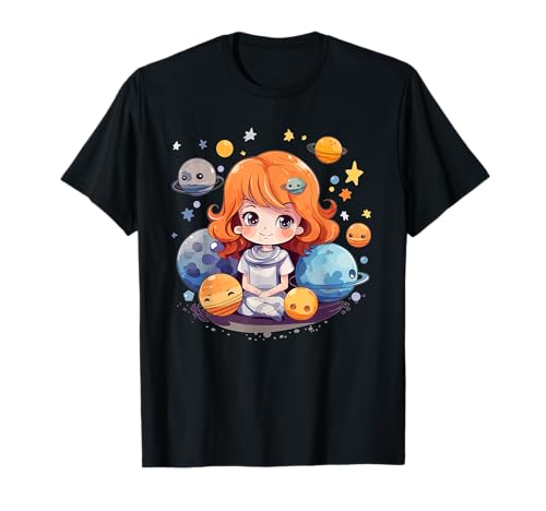 Niedliches Astronauten-Mädchen mit Planeten I Kinder Astronaut T-Shirt von Astronaut Art I Kids Planet I Cartoon Astronaut