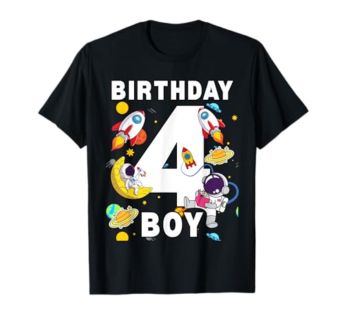 Jungen 4. Geburtstag Astronaut Space Planets 4 Jahre alt T-Shirt von Astronaut Birthday Ideas Family Kids Men Women