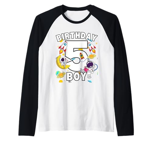 Jungen 5. Geburtstag Astronaut Space Planets fünf Jahre alt Raglan Jungen 5. Geburtstag Astronaut Space Planets fünf Jahre alt Raglan von Astronaut Birthday Ideas Family Kids Men Women