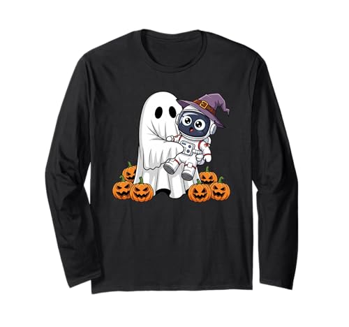 Lustiger Geist Astronaut Kürbis Halloween Kinder Herren Damen Langarmshirt von Astronaut Lovers Cute Halloween Outfits Boy Girl