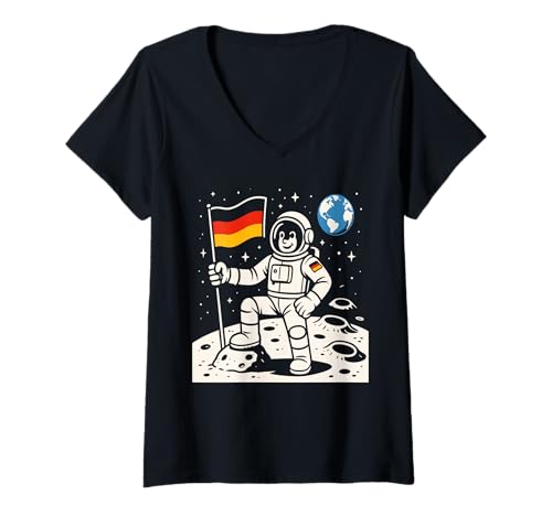 Damen Astronaut Mit Deutscher Flagge Mond T-Shirt mit V-Ausschnitt Damen Astronaut Mit Deutscher Flagge Mond T-Shirt mit V-Ausschnitt von Astronaut Mond Deutschland Flagge