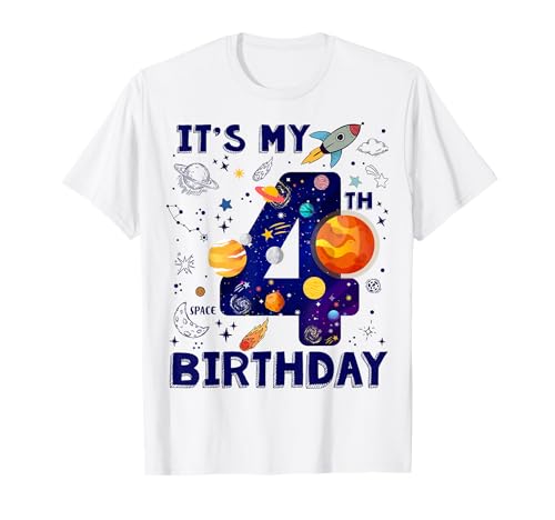 Geburtstagsparty-Thema „It's My 4th Birthday Boy Outer Space“ T-Shirt Geburtstagsparty-Thema „It's My 4th Birthday Boy Outer Space“ T-Shirt von Astronaut Outer Space Bday Party Family Set Tee