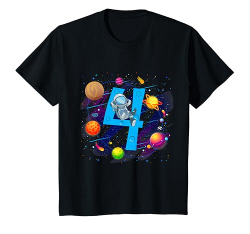 4. Geburtstag Astronaut Jungen Mädchen Geschenk 4 Jahre Alt T-Shirt von Kindergeburtstag Fun Shirts für Jungen & Mädchen