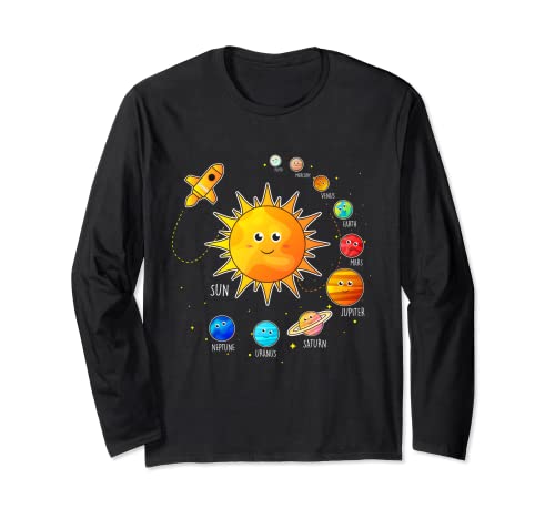 Sonnensystem Kinder Weltraum Planeten Universum Sonne Spruch Langarmshirt von Astronaut Rakete Galaxie Saturn Mars Erde Pluto