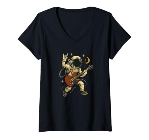 Damen Cooles Astronaut mit E-Gitarre Kostüm für Rocking Look T-Shirt mit V-Ausschnitt Damen Cooles Astronaut mit E-Gitarre Kostüm für Rocking Look T-Shirt mit V-Ausschnitt von Astronaut Rocks