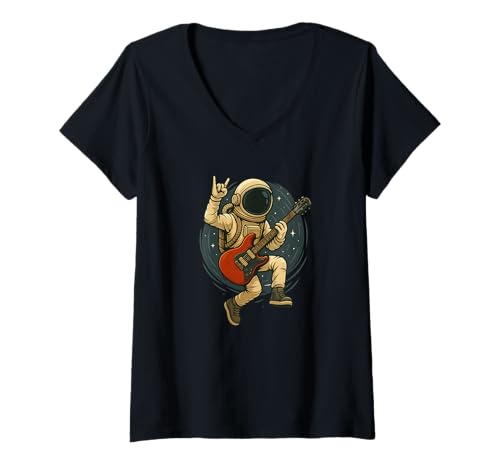 Damen Rocking Astronaut mit Gitarre für Jungen und Mädchen T-Shirt mit V-Ausschnitt Damen Rocking Astronaut mit Gitarre für Jungen und Mädchen T-Shirt mit V-Ausschnitt von Astronaut Rocks