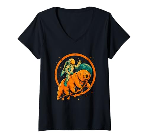 Damen Astronaut reitet Wasserbär im Weltraum Lustiges Bärtierchen T-Shirt mit V-Ausschnitt Damen Astronaut reitet Wasserbär im Weltraum Lustiges Bärtierchen T-Shirt mit V-Ausschnitt von Astronaut Tardigrade Space Adventure Galaxy Humor