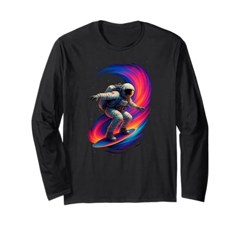 Lustiger Surf-Astronaut, bunt, Regenbogen-Weltraum, Jungen und Mädchen Langarmshirt von AstronautAxis1