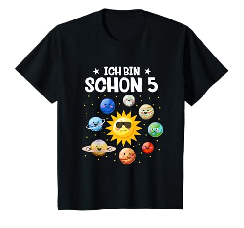Kinder Ich Bin Schon 5 Planeten Sonnensystem Geburtstag Weltall T-Shirt von Astronauten Birthday Design Shop