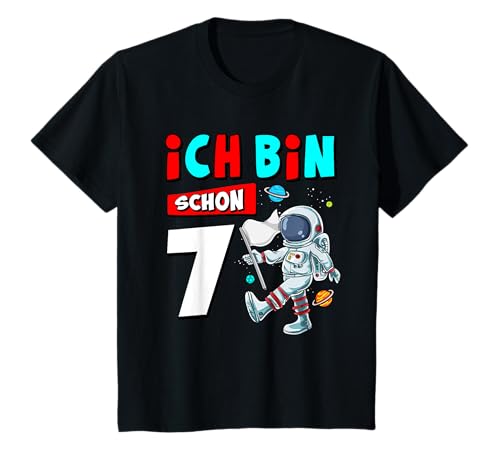 Kinder Ich Bin Schon 7 Astronaut Rakete Planet Weltraum Geschenk T-Shirt von Astronauten Birthday Design Shop
