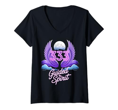 Damen 333 Engelszahl geführt von Spirit Wings Spirituelle Astrologie T-Shirt mit V-Ausschnitt Damen 333 Engelszahl geführt von Spirit Wings Spirituelle Astrologie T-Shirt mit V-Ausschnitt von Astronomical Apparel