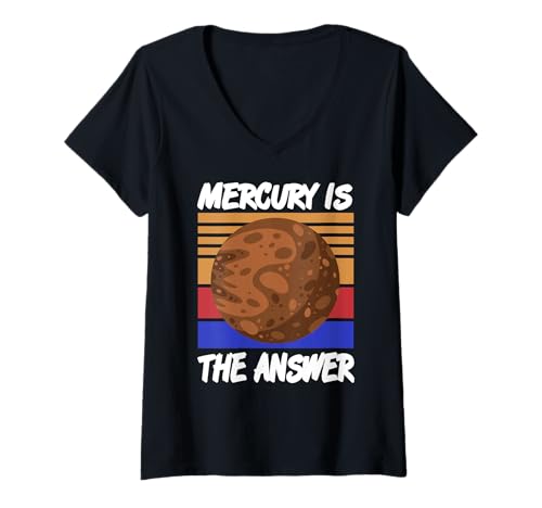 Damen Merkur Retro Weltraum Witz Planet Antwort Wissenschaft T-Shirt mit V-Ausschnitt von Astronomie Freunde Und Merkur Begeisterte