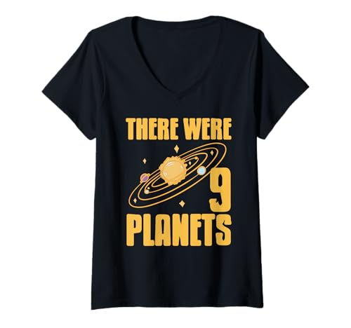Damen Es Gab Mal 9 Planeten Lustiger Weltraum Spruch T-Shirt mit V-Ausschnitt von Astronomie Humor Pluto Erinnerung