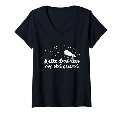 Damen Hello Darkness Teleskop Stargazing Astronomy Lover T-Shirt mit V-Ausschnitt von Astronomy Constellation Star Moon Stargazing