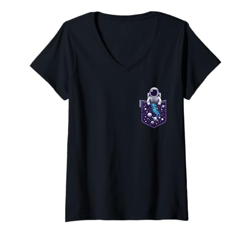 Damen Space Astronaut Pocket-Grafiken T-Shirt mit V-Ausschnitt Damen Space Astronaut Pocket-Grafiken T-Shirt mit V-Ausschnitt von Astropack Astronaut Pocket Graphics