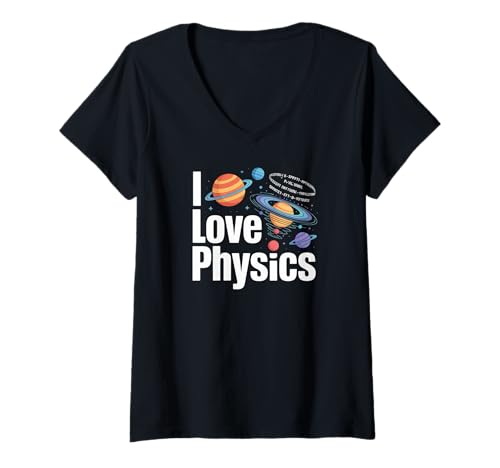Damen Ich liebe Physik, kosmischer Planeten-Enthusiast T-Shirt mit V-Ausschnitt Damen Ich liebe Physik, kosmischer Planeten-Enthusiast T-Shirt mit V-Ausschnitt von Astrophysics Enthusiast Science Cosmos